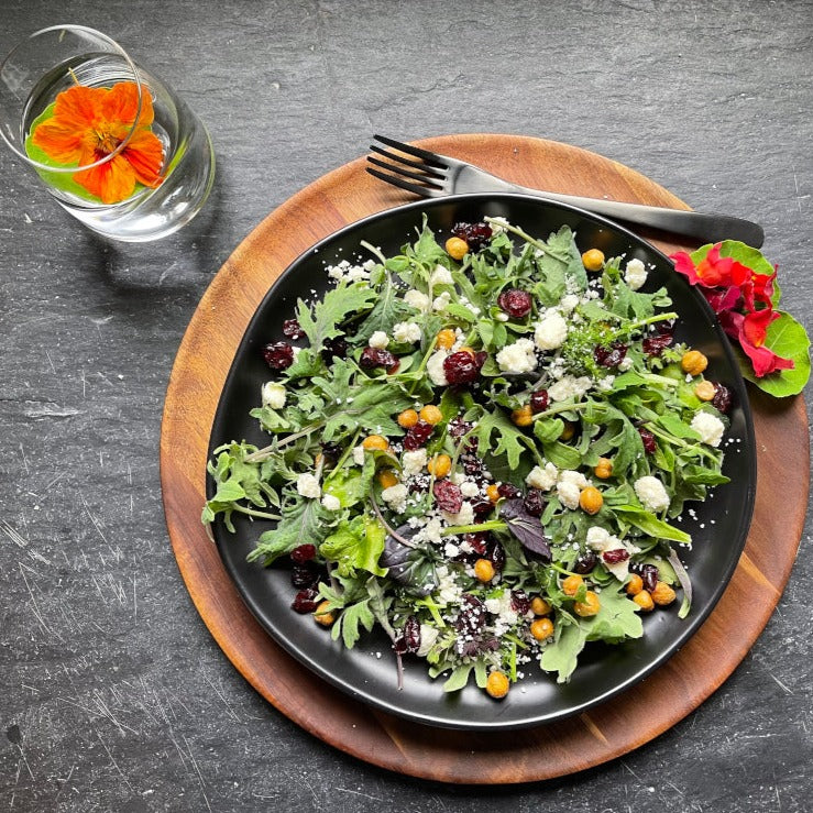 Flat-lay shot of a plate of Planted Detroit’s salad made with gluten-free ingredients.