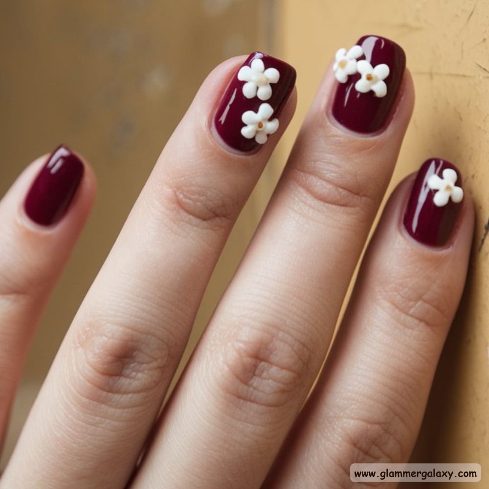 Short Fall Nail having Wine Red Mani
