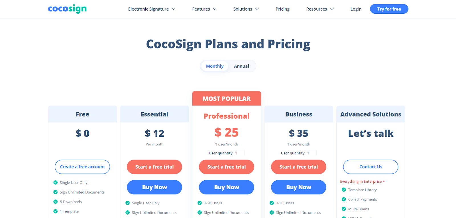 CocoSign pricing