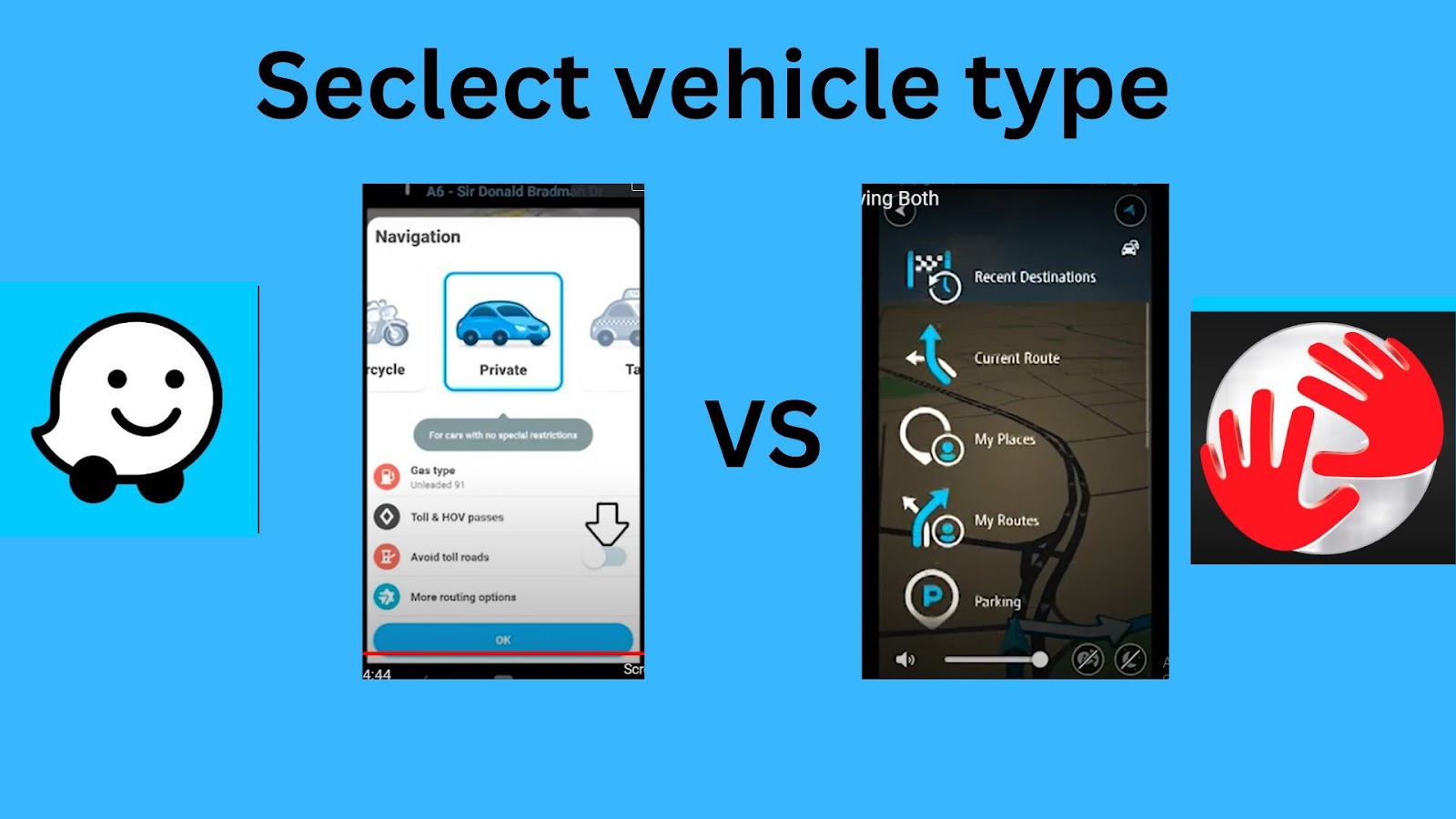 Waze vs TomTom vehicle type selection features