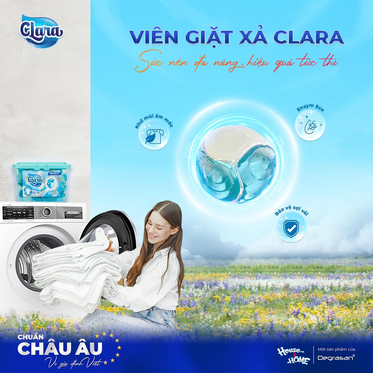 Viên giặt xả Clara Sức nén đa năng