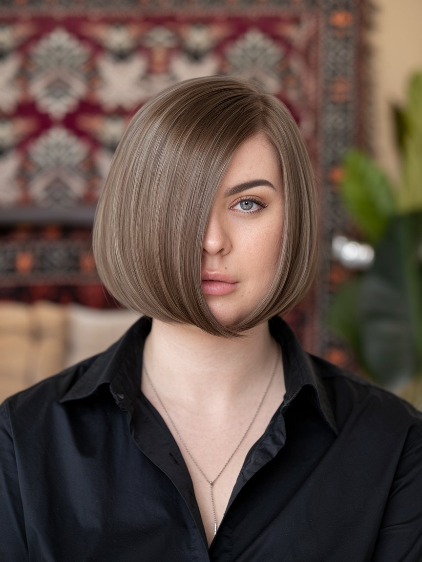 26. Asymmetrical Sleek Blunt Bob