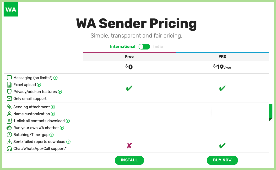 Pricing plans of WaSender, one of the best WhatsApp bulk message senders