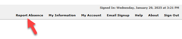 This image highlights the location of the Report Absence option.
