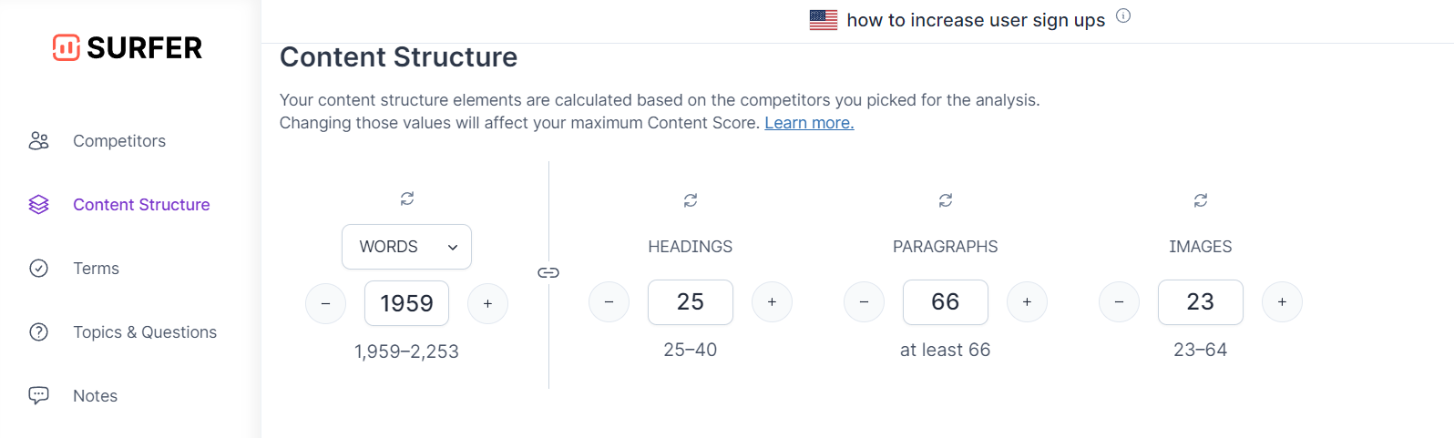 Surfer content parameters recognition