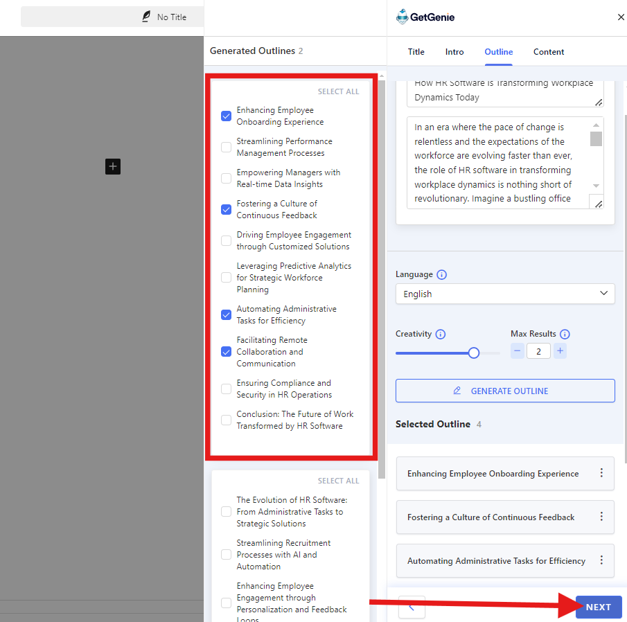Generating Content Outline