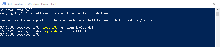 DLL-Dateien neu registrieren wenn VCRUNTIME140.dll fehlt
