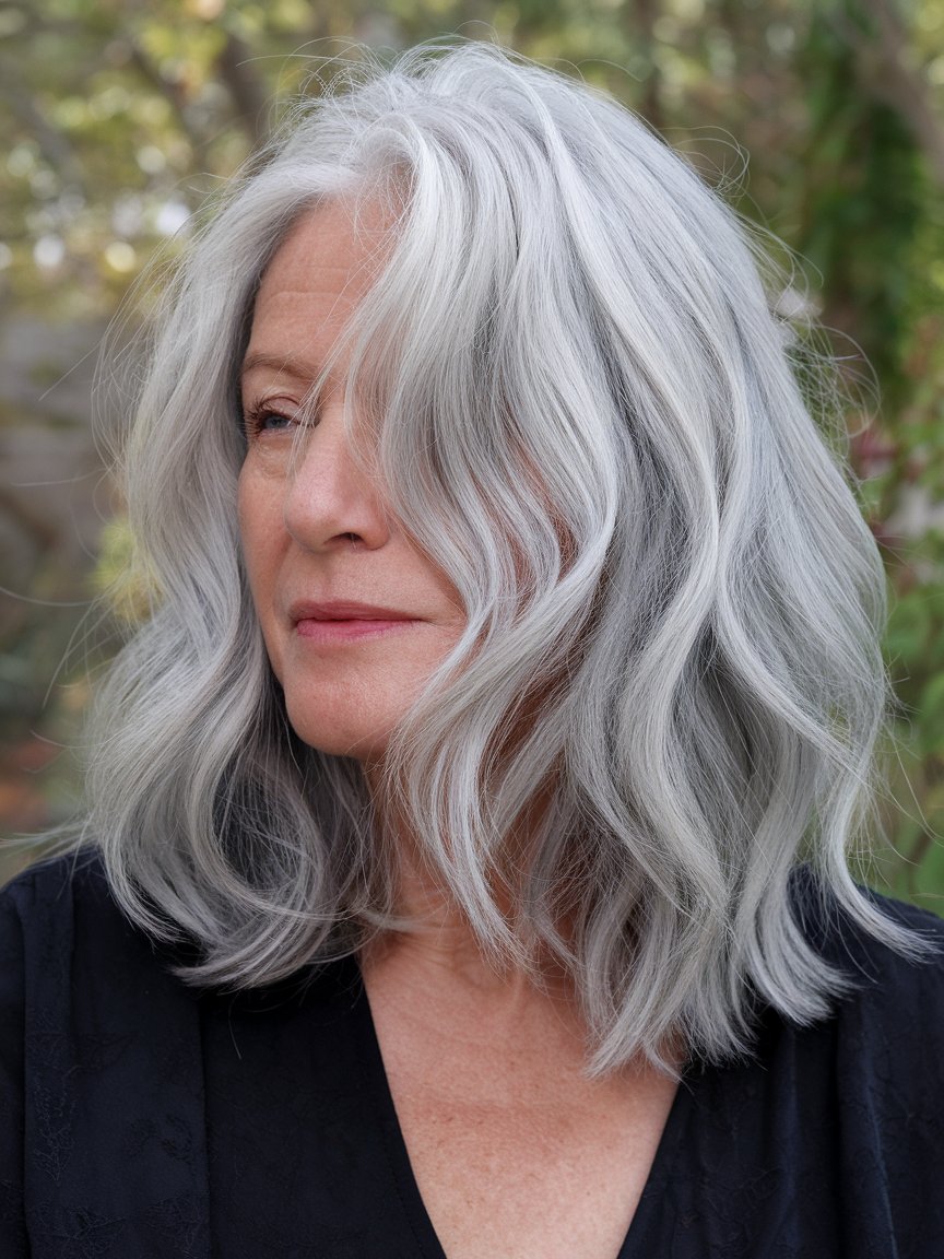 15. Silver Wavy Lob with Textured Layers