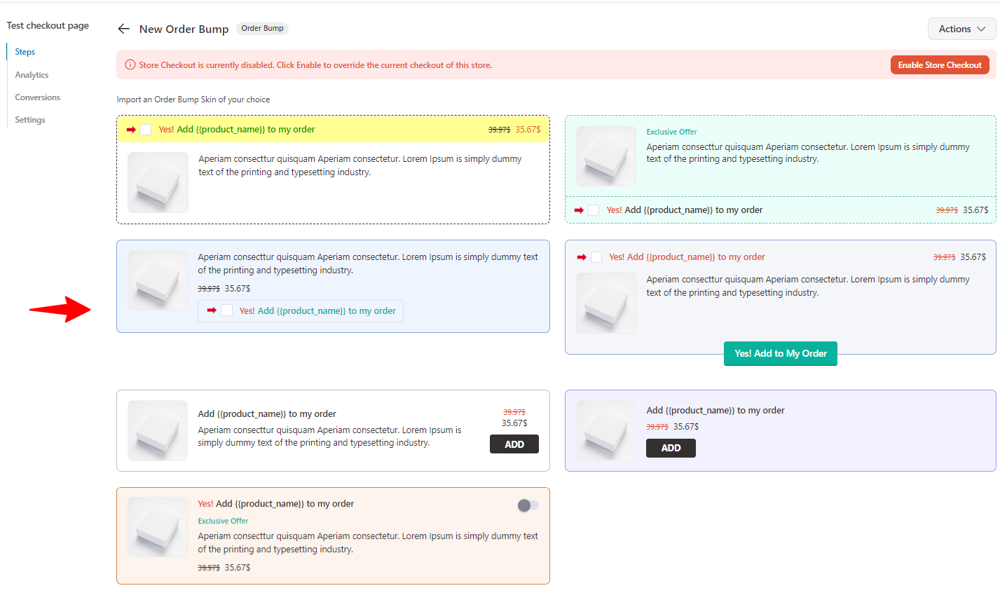 Choosing order bump template