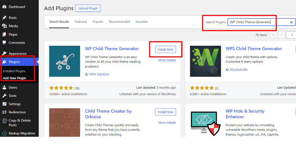 Install WP Child Theme Generator