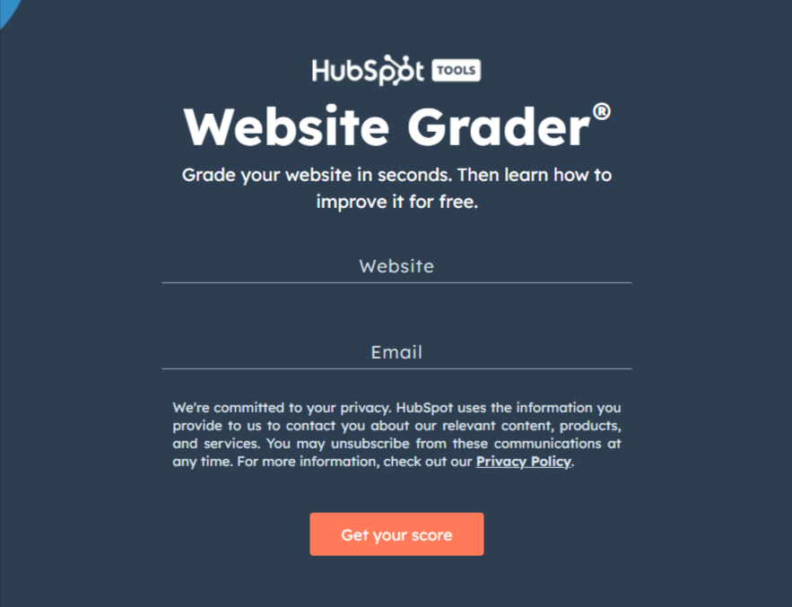 HubSpot website grader tool