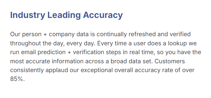 RocketReach's more than 85% accuracy.