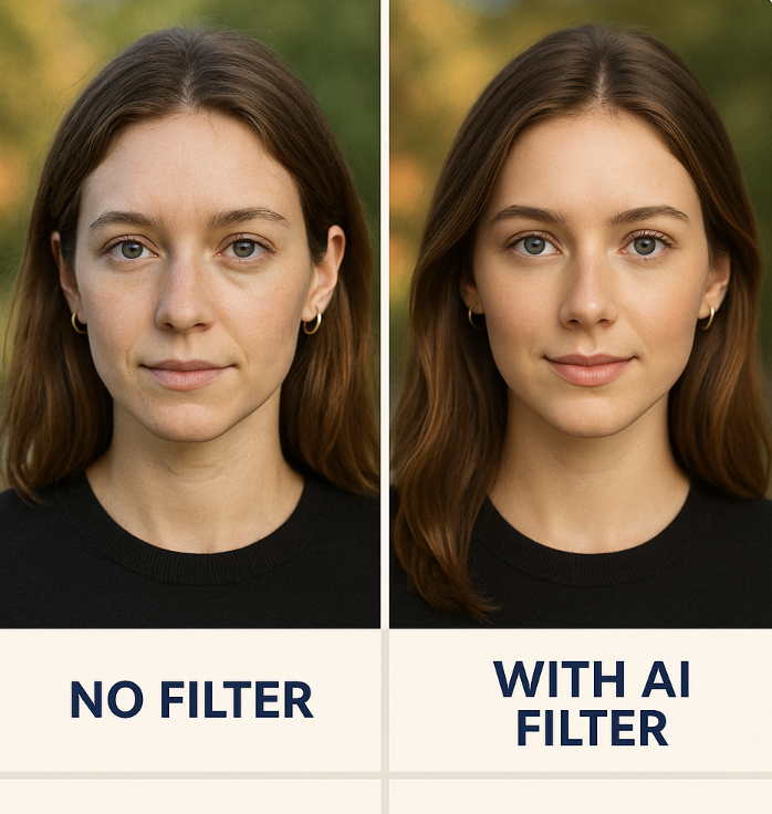 No filter vs with AI filter showing enhancement