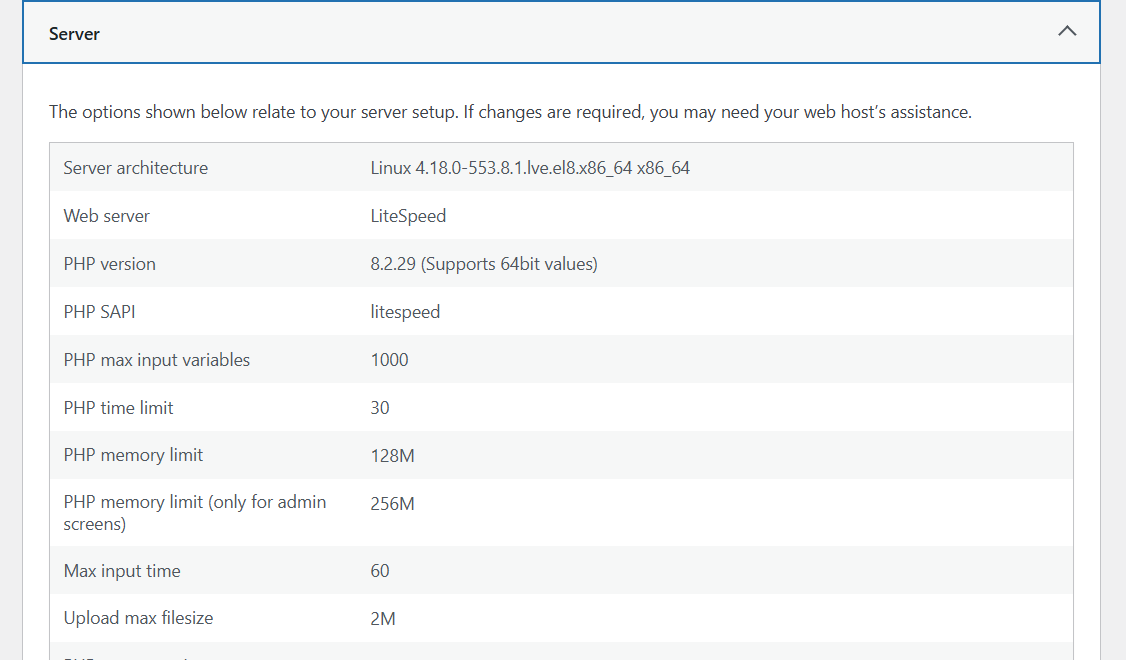 a screenshot of server section