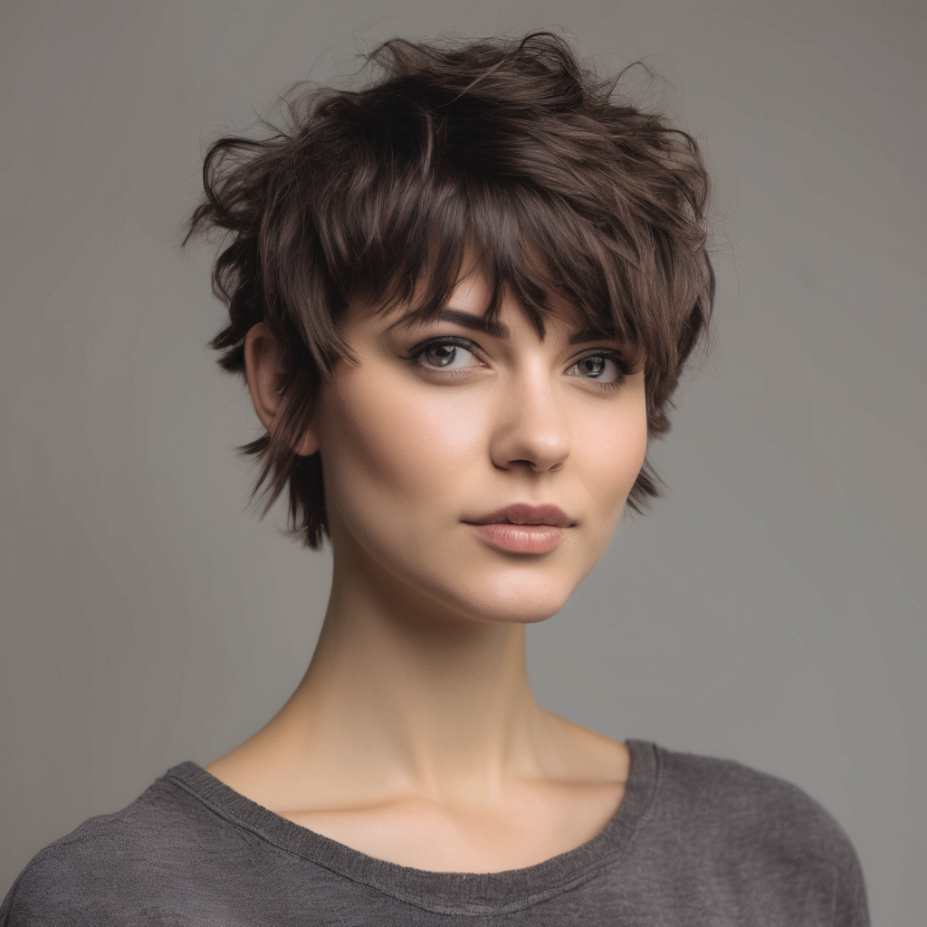 7. Wavy Tousled Pixie with Bangs