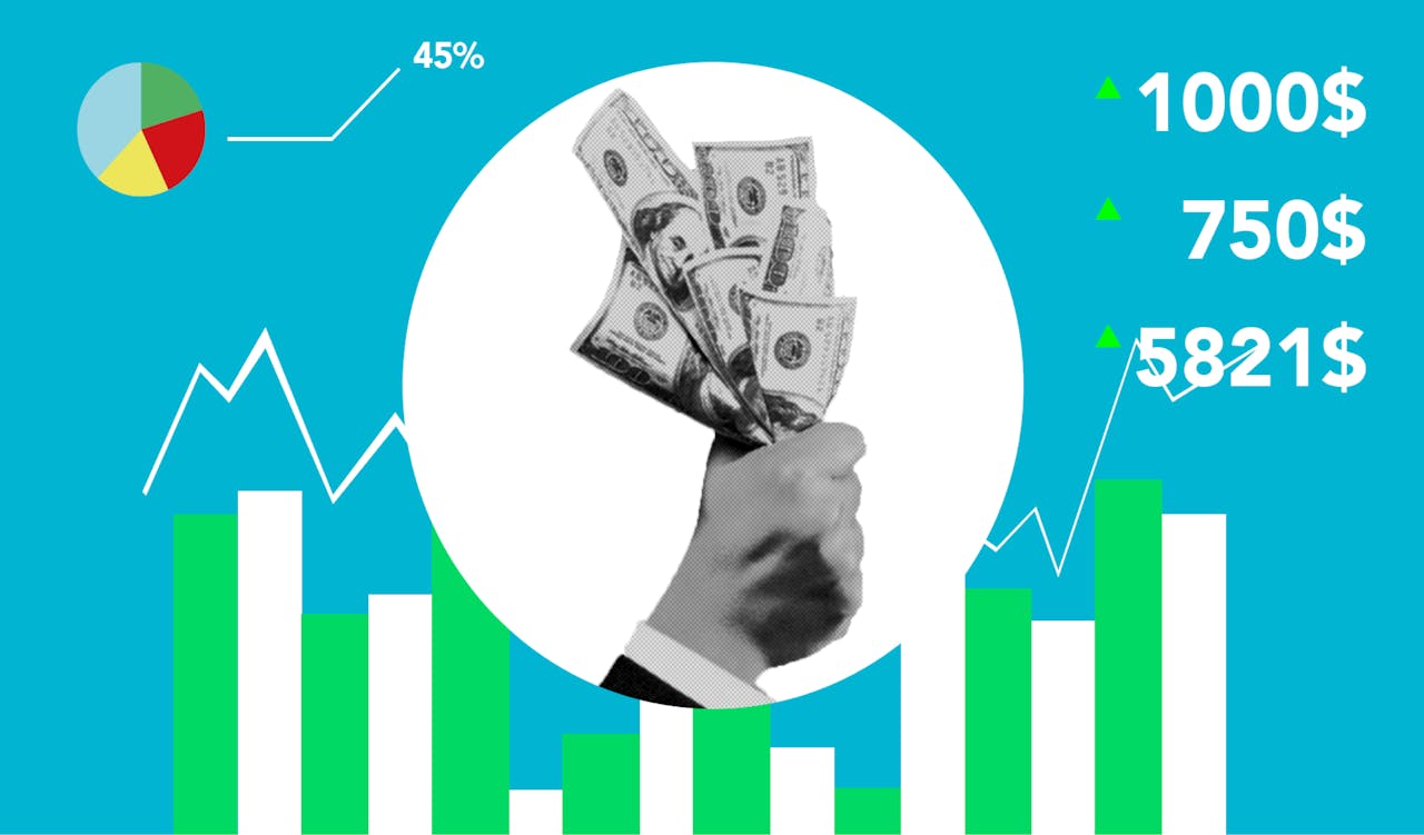 Graph showing financial growth with a hand holding cash, illustrating how to value small business for profitability and investment potential