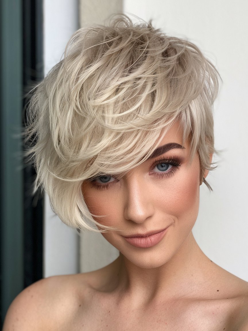 99. Asymmetrical Pixie Cut with Textured Layers