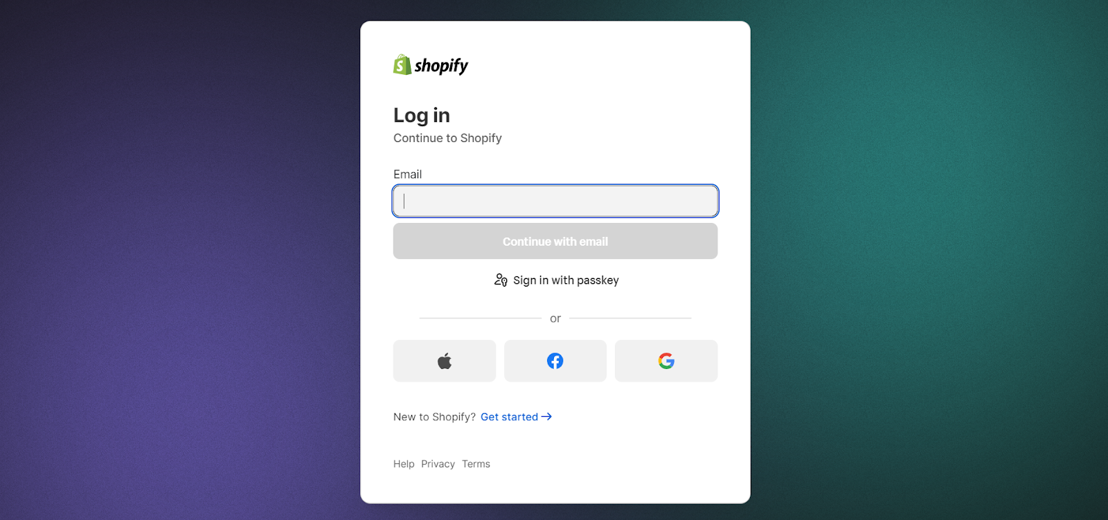 Shopify login page