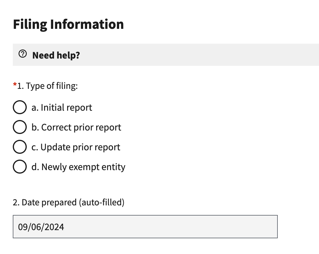 screenshot of BOI filing page