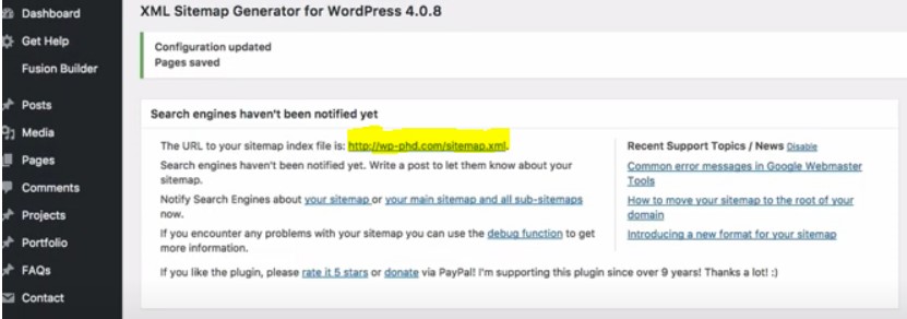 Màn hình hiển thị SML Sitemap Generator trong WordPress