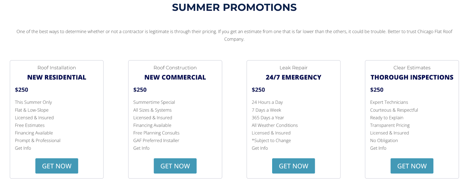 summer promotions for roofing website