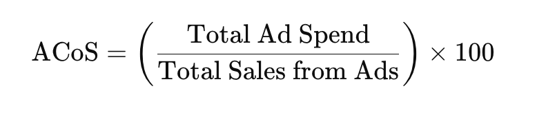 ACoS, or Advertising Cost of Sale, is calculated using the following formula: