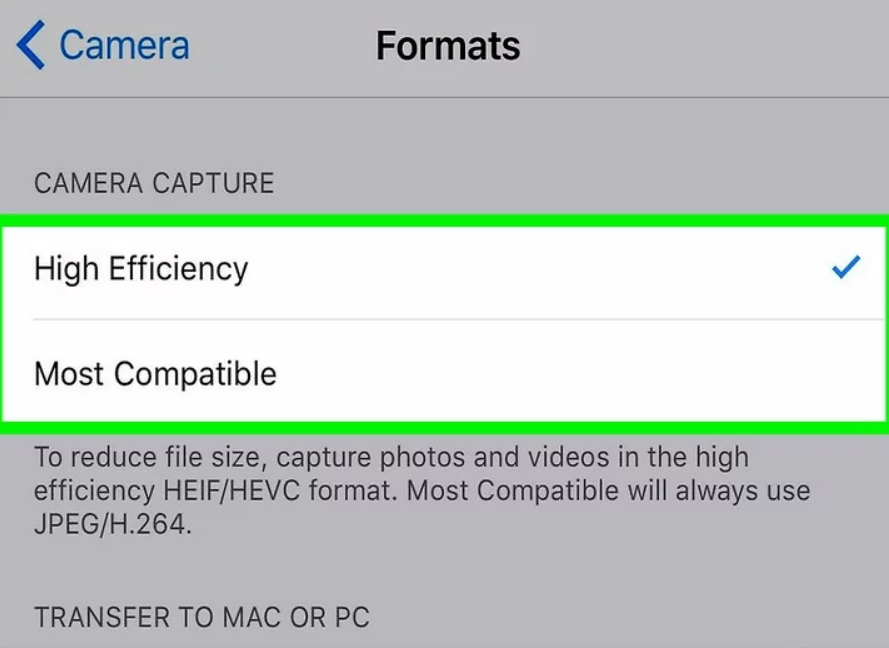 iPhone settings formats