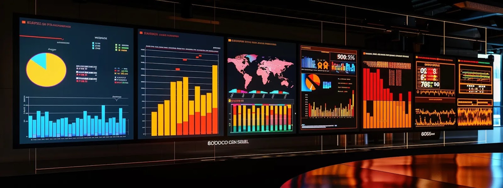 a futuristic digital screen displaying advanced web analytics data with colorful visualizations and real-time graphs.