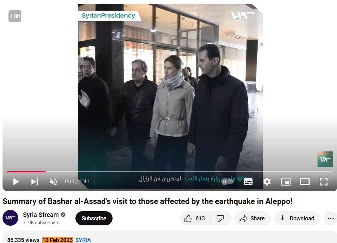 al-Assad Visiting Earthquake Affected Areas in Syria