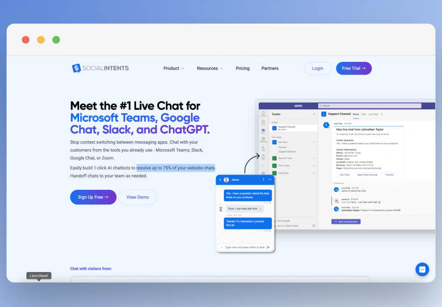 Social Intents banking chatbot