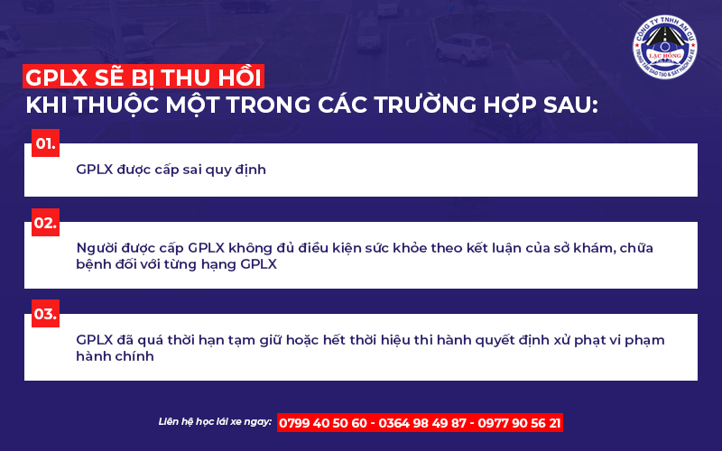 3 truong hop bi thu hoi GPLX tu 01/01/2025