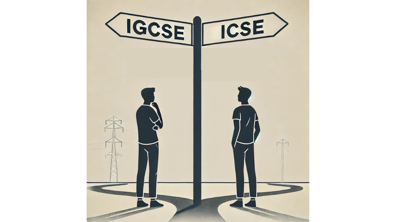 Illustrated image two students confusion about choosing IGCSE and ICSE educational boards