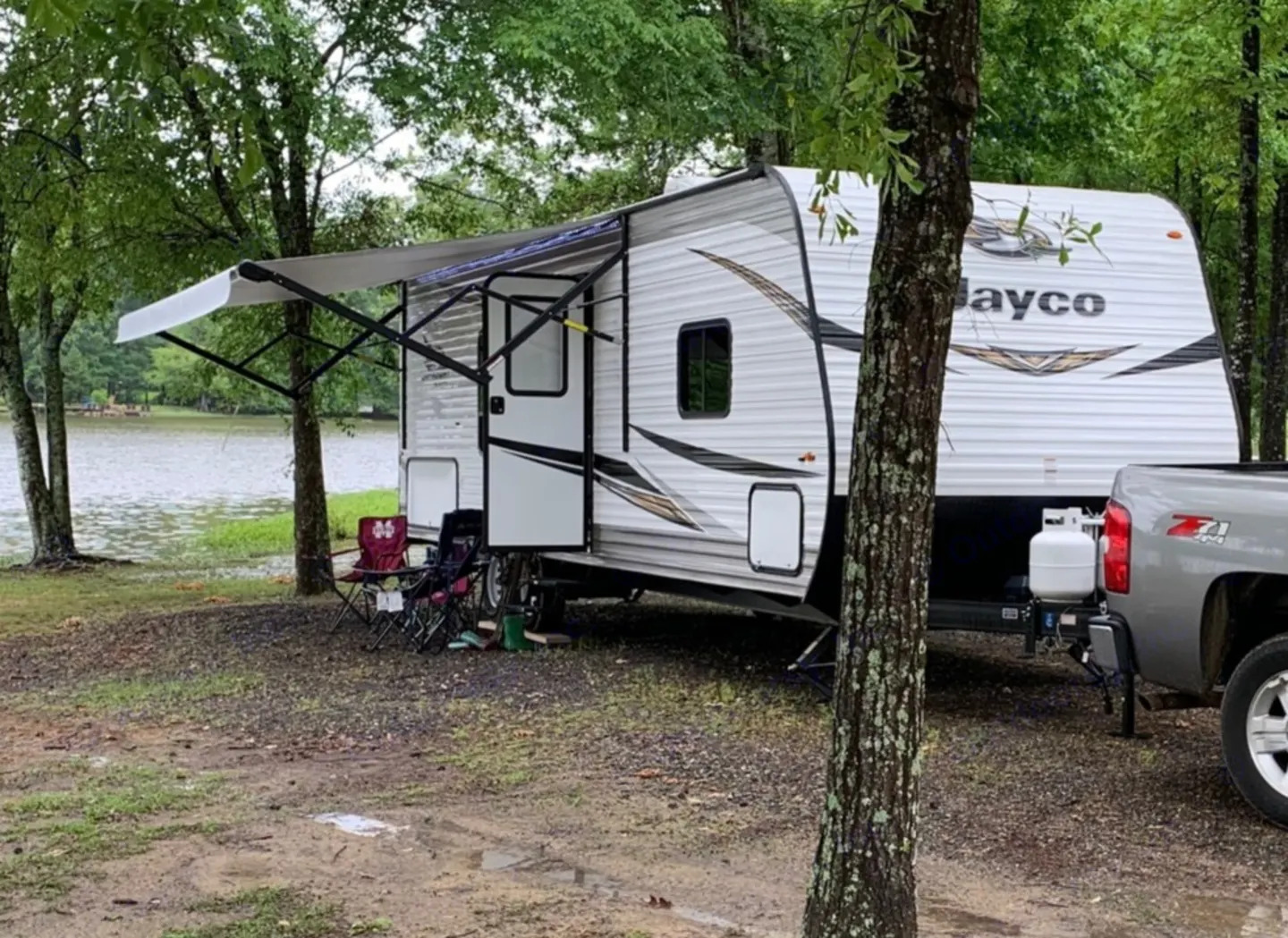 Travel trailer at camp