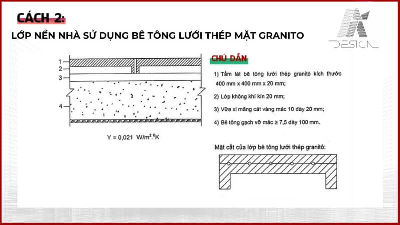 Cách 2: Lớp Nền Nhà Sử Dụng Bê Tông Lưới Thép Mặt Granito