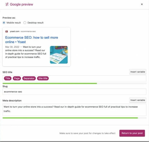 Screenshot of Yoast plugin for WordPress