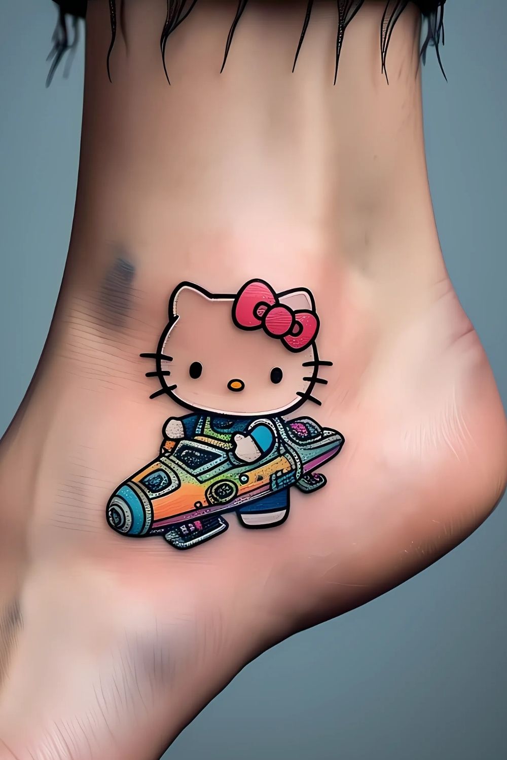 Hello Kitty in a Spaceship Tattoo