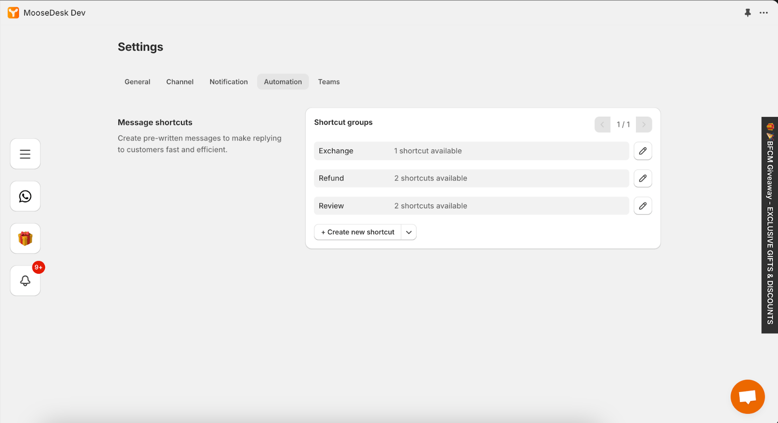 Automation to create message short-cuts
