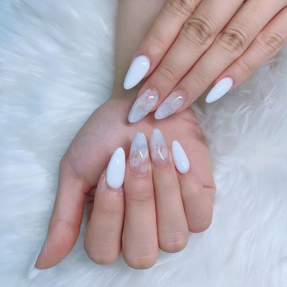 Simple White Nail Design having White marble nails