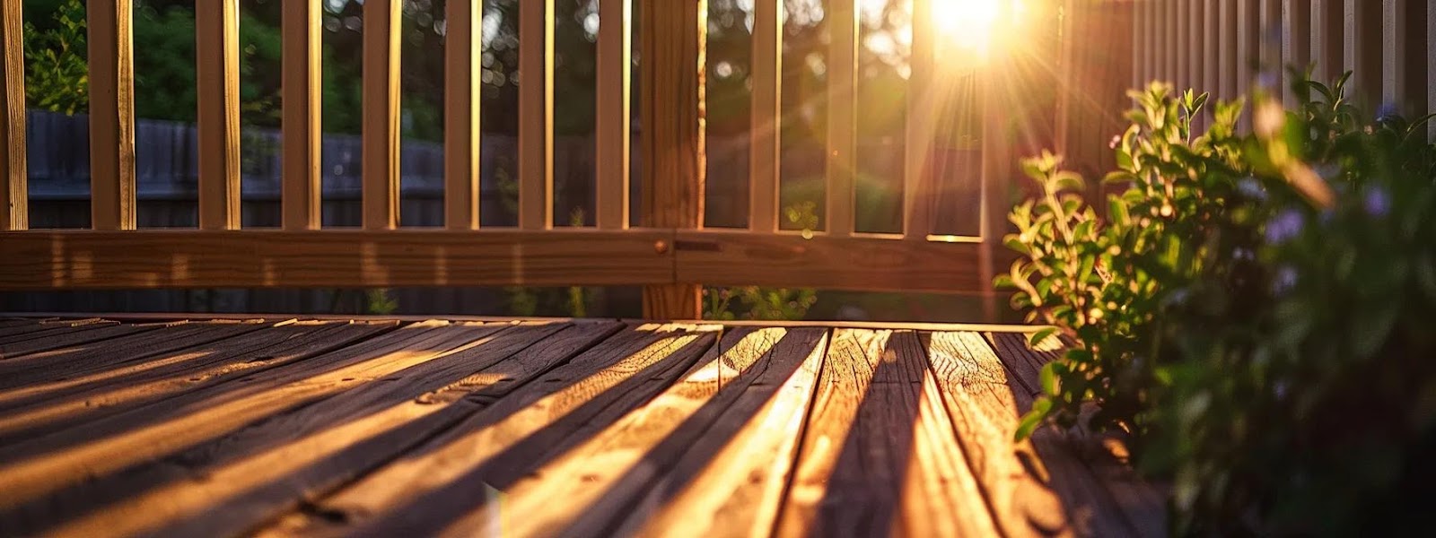 a pristine backyard deck adorned with gleaming aluminum picket railings, basking in warm sunlight, showcases their impeccable condition, symbolizing the perfect blend of safety and aesthetic appeal.