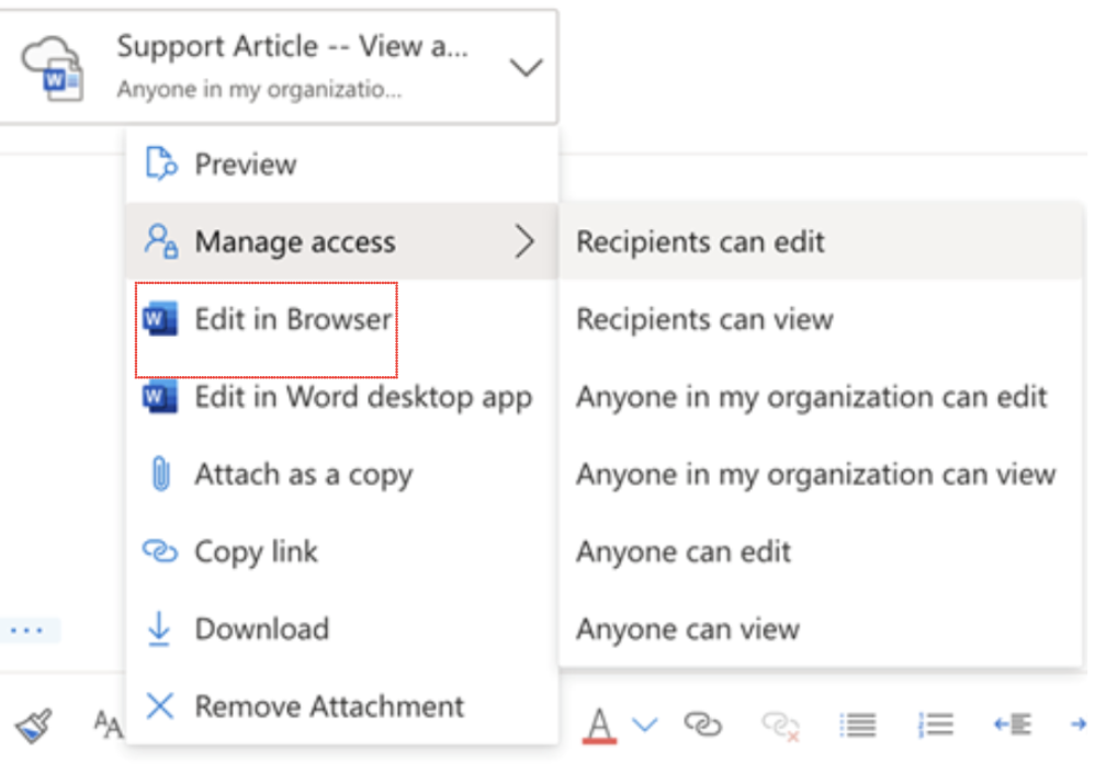 Outlook allows you to edit documents within the inbox