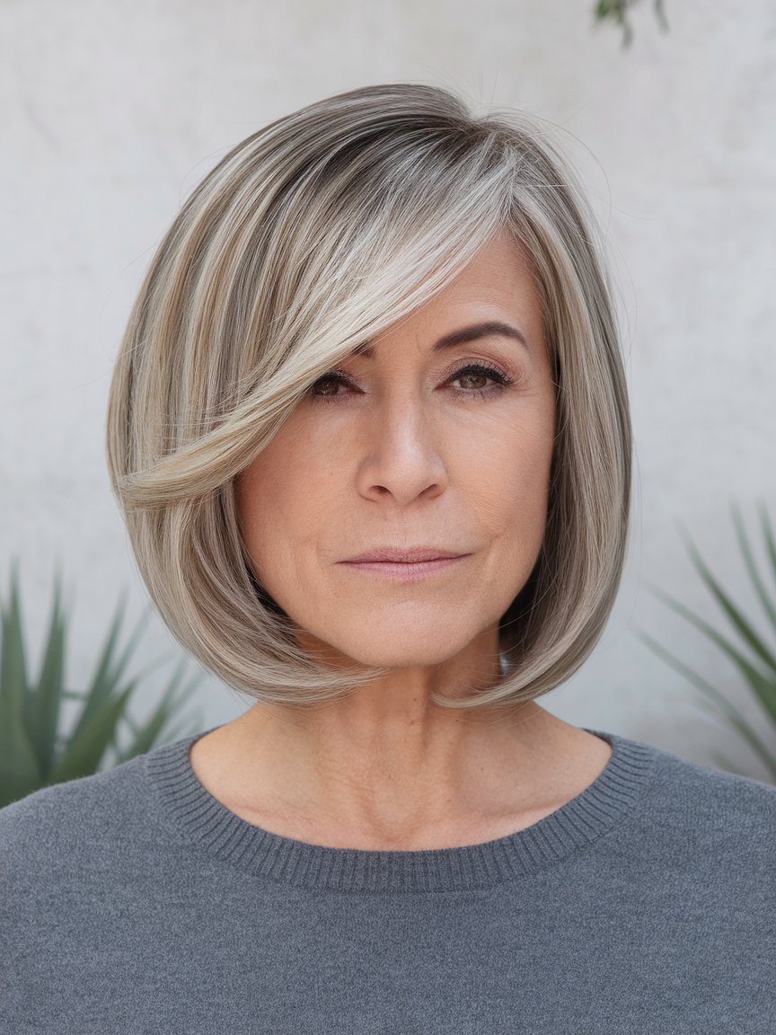 21. Sleek Bob with Side Part