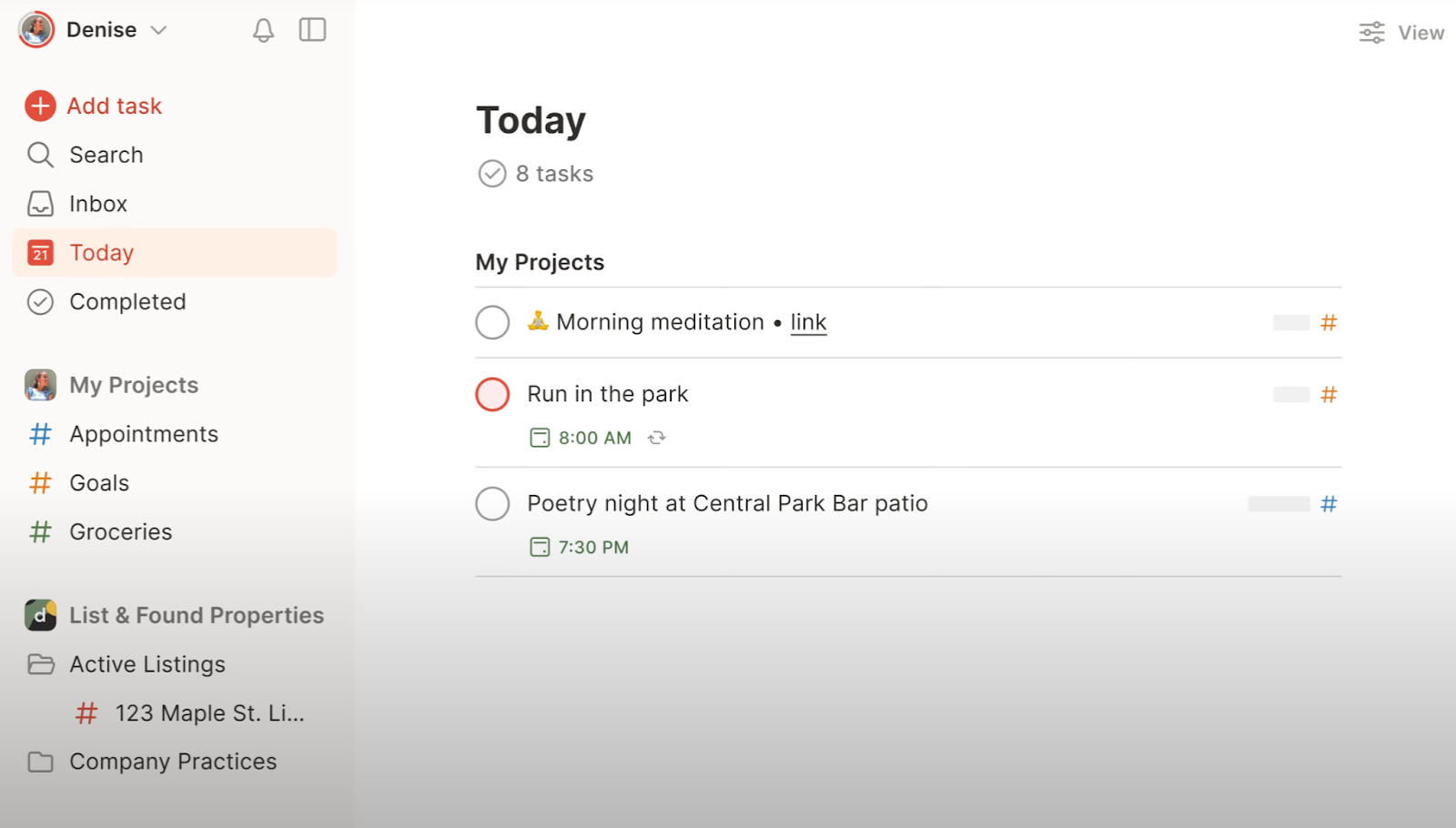 Screenshot of the Todoist interface with its straightforward list layout.