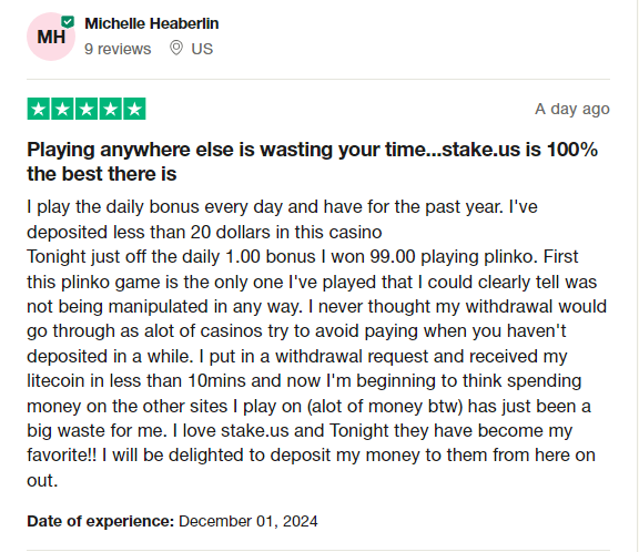 Stake.us Trustpilot review.