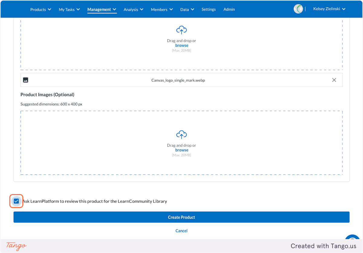 If you would like the product to be added to the LearnCommunity Library, check the box for 'Ask LearnPlatform to review this product for the LearnCommunity Library'.