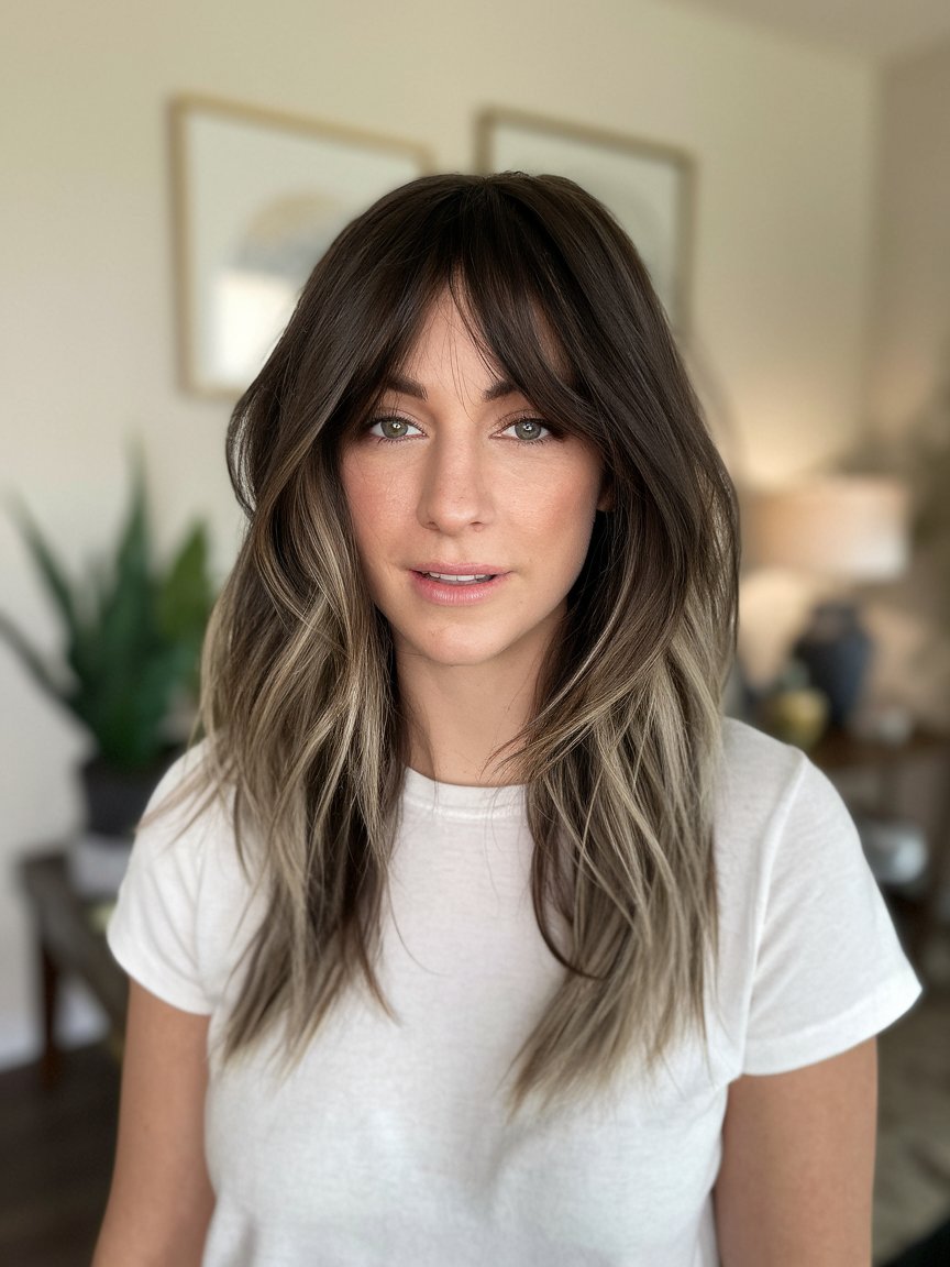 26. Layered Waves with Bangs Stylish youthful cut