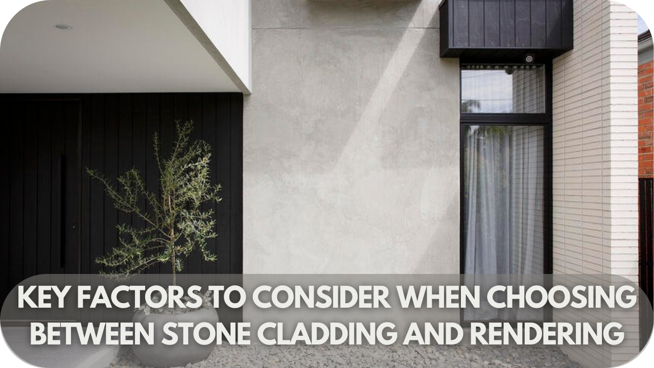 Side-by-side comparison of stone cladding and rendered walls, highlighting key factors like cost, maintenance, and style.