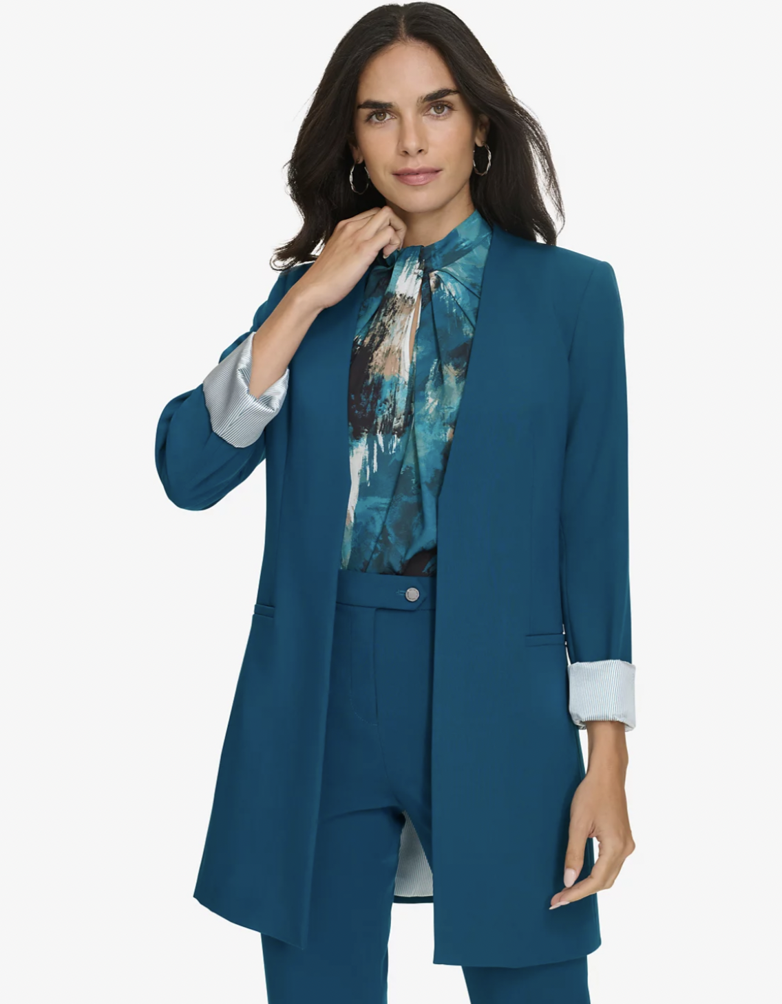 Calvin Klein Open-Front Roll Sleeve Topper Jacket