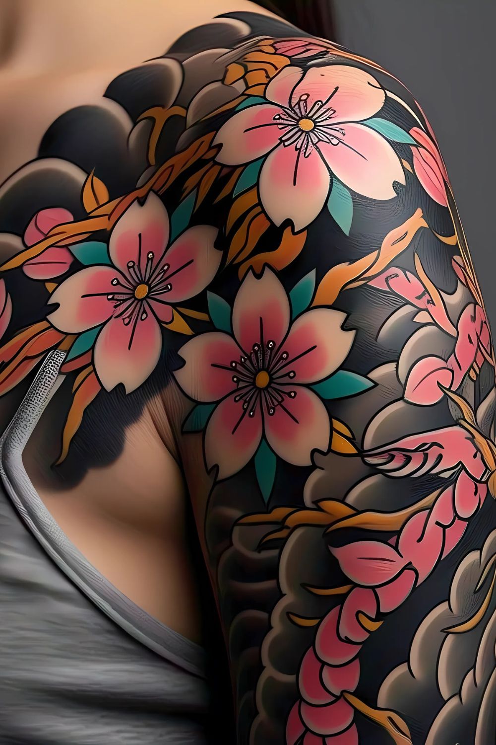 Traditional Japanese-Style Cherry Blossom Tattoos