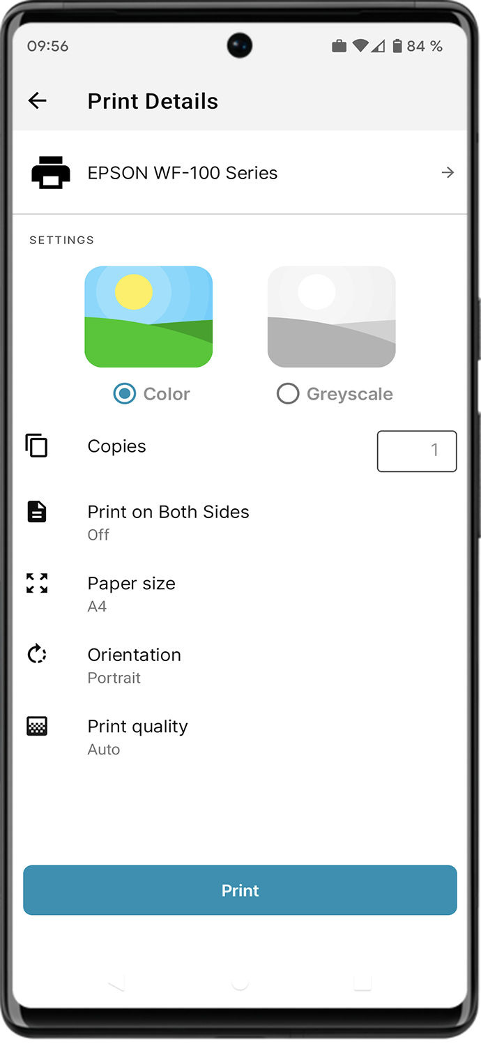 Print mobile from a Android phone