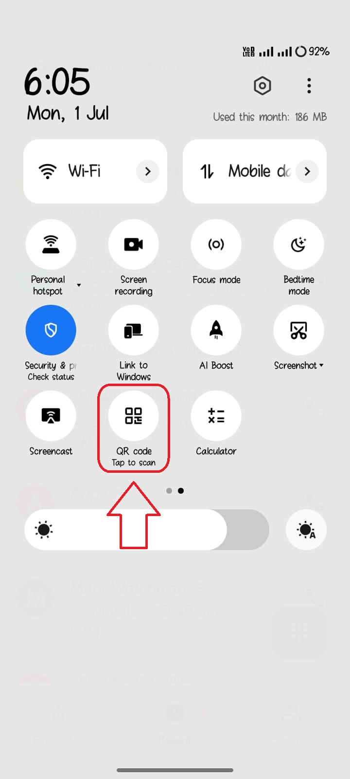 Android phone setting showcasing QR code scanning mode